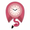 A pink clock with an animal shaped tail.