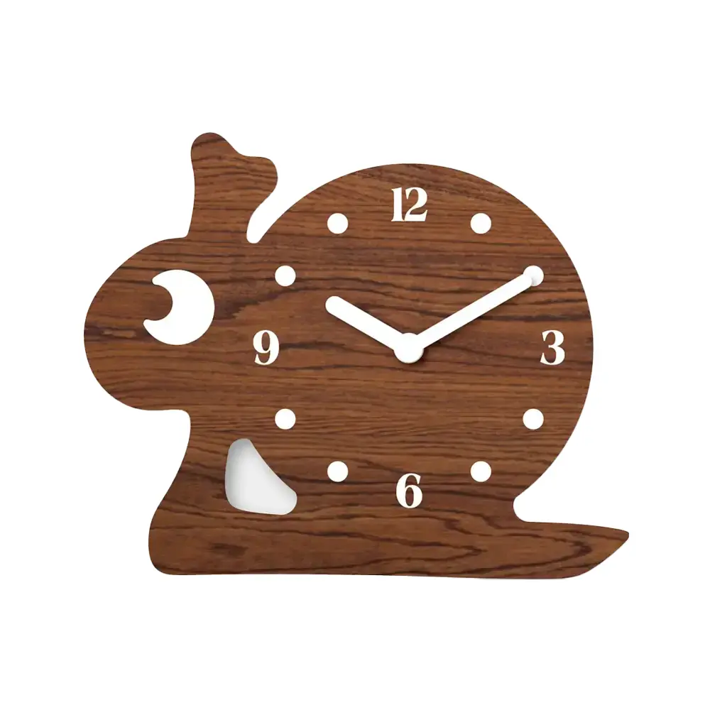 A wooden clock with the numbers 1 to 9 on it.