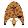 A giraffe with its head hanging upside down.