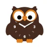 A brown and orange owl clock with numbers.