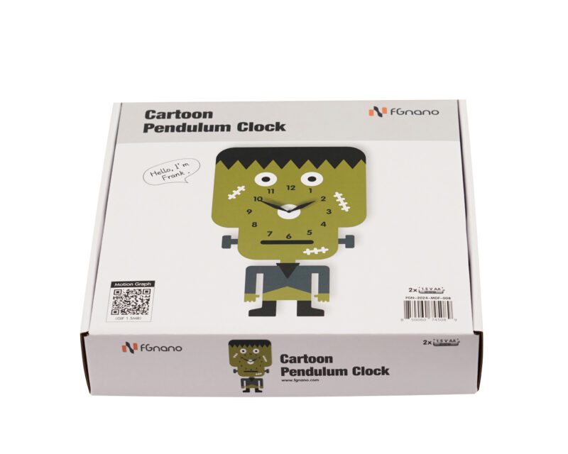 A box with a cartoon frankenstein clock in it