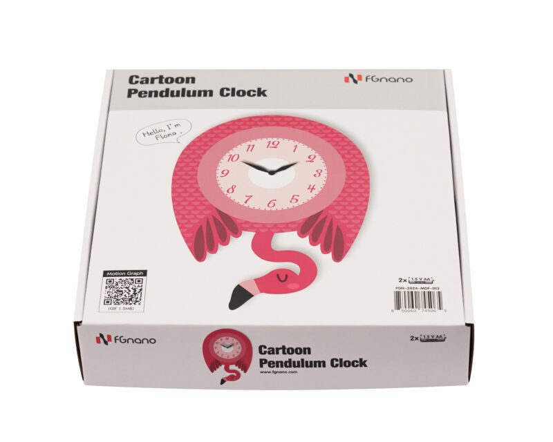 A box with a clock in the shape of an flamingo.