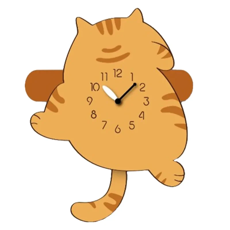 A cat clock with the hands and tail up.