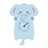 A blue elephant clock with hands and feet.