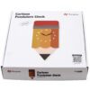A box with a pencil shaped clock sitting on top of it.