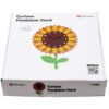 A box with a clock in the shape of a sunflower.