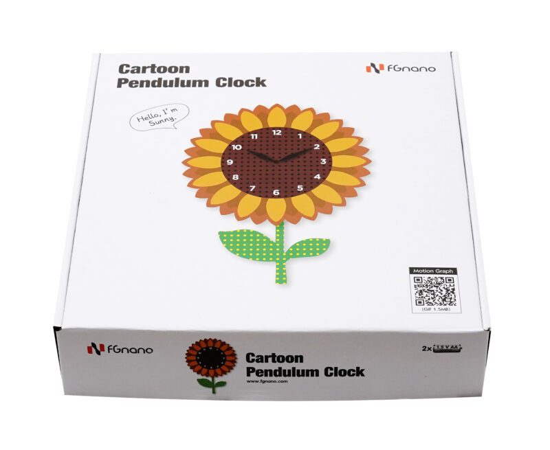 A box with a clock in the shape of a sunflower.