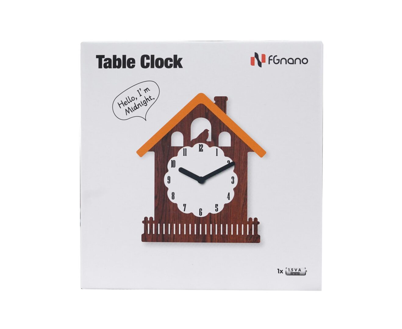 A table clock with a fence and a house on it.