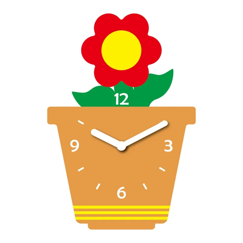 A clock with a flower in it