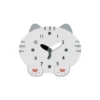 A white cat clock with gray ears and legs.