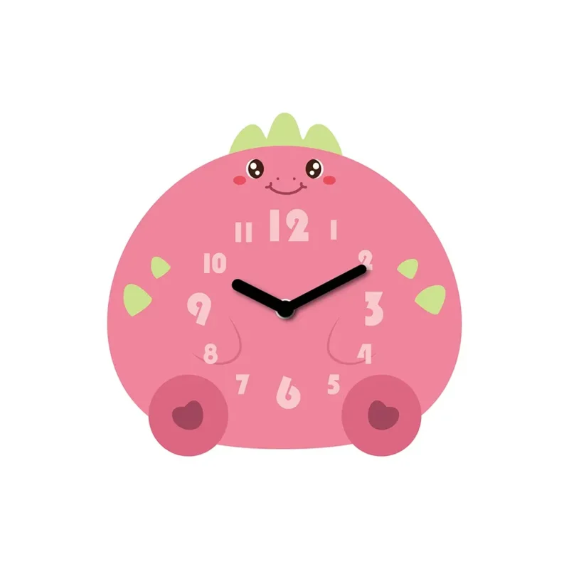 A pink clock with a face that has numbers on it.