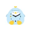 A blue clock with yellow hands and feet.