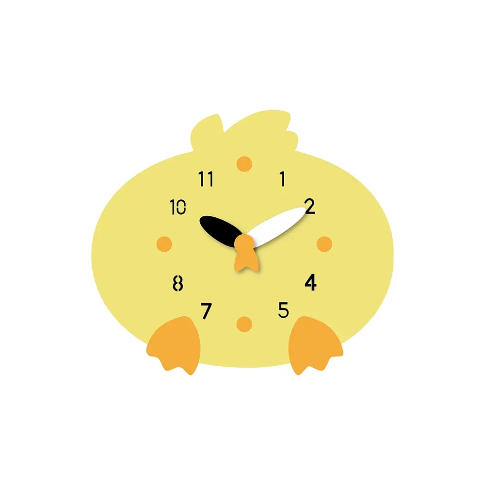 A yellow clock with an animal face on it.