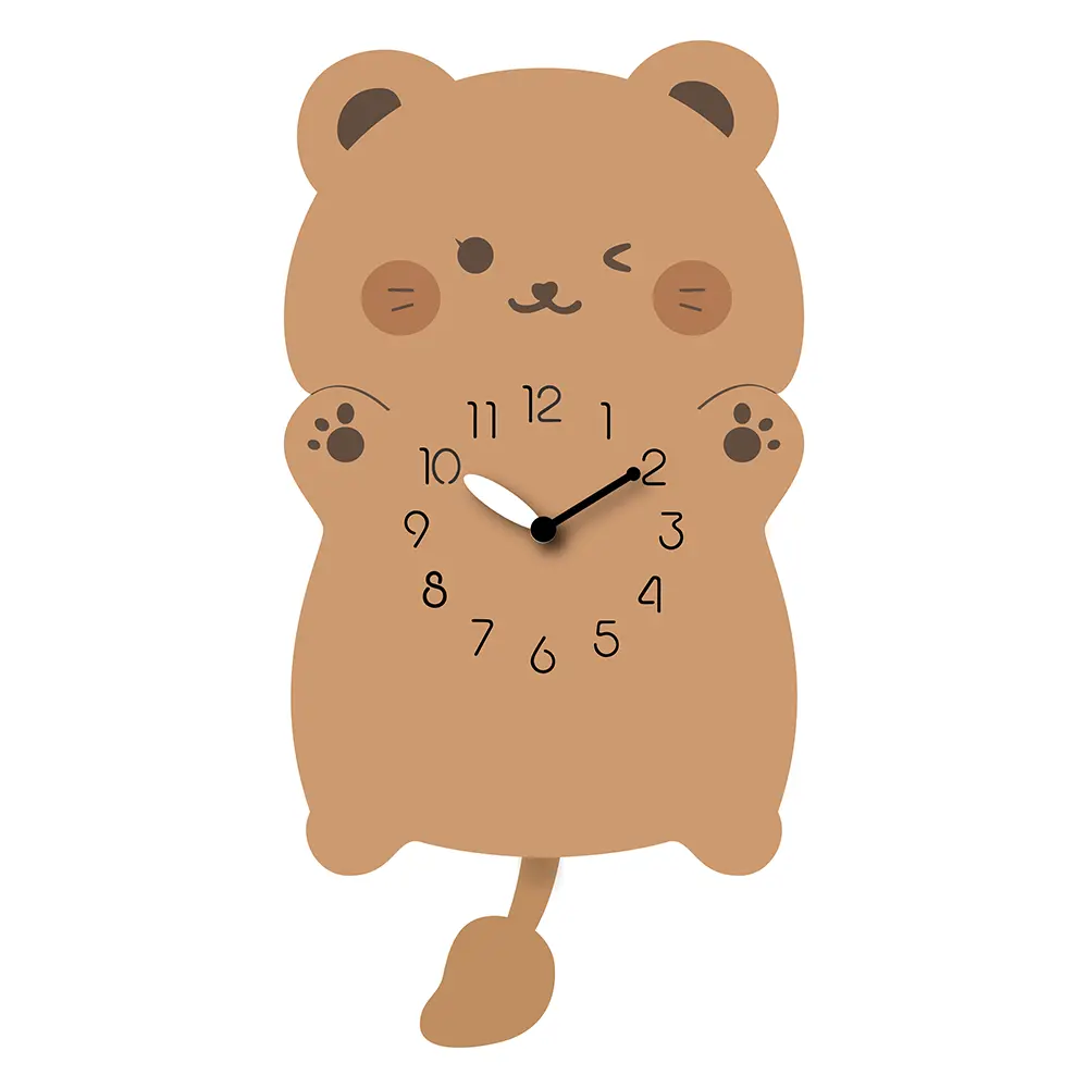 A brown bear clock with hands and feet.