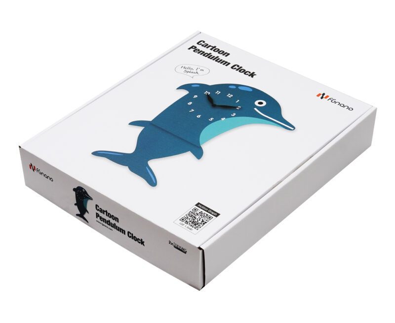 A box with a dolphin shaped item in it