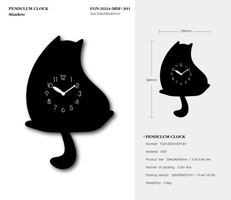 A cat clock sitting on top of the floor.