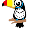 Colorful toucan-shaped wall clock design.